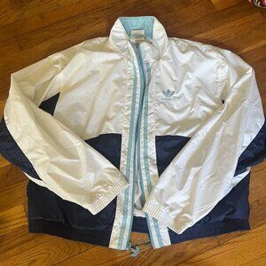 Vintage 90s Adidas Women's Size M Windbreaker ZipUp Blue & White Striped